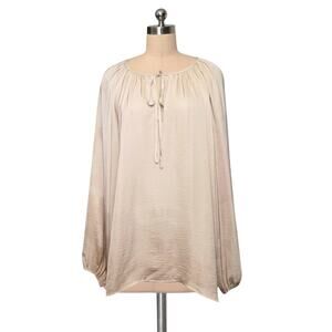 Boutique Tan Cream Flowy Tie Neck Blousant Blouse Top XXL